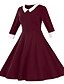 cheap Vintage Dresses-Women&#039;s Work Plus Size Sophisticated Sheath Dress - Solid Colored Pleated Shirt Collar Fall Cotton Wine Navy Blue