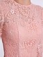 billige Brudepikekjoler-a-linje brudepikekjole juvelhals 3/4-lengde erme gjennomsiktig knelengde blonder med blonder