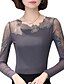 baratos Tops em tamanhos grandes-Women&#039;s Blouse Patchwork Sexy Plus Size Round Neck Going out Weekend Lace Trims Long Sleeve Tops Black Gray