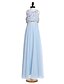 billige Junior brudepikekjoler-A-linje Gulvlengde Junior brudepike kjole Chiffon Ermeløs Besmykket med Perlearbeid 2022 / Naturlig