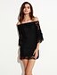 cheap Women&#039;s Dresses-Women&#039;s Off Shoulder Going out Club Flare Sleeve Mini Lace Dress - Solid Colored Lace Off Shoulder Summer Cotton White Black Khaki One-Size