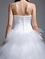 olcso Menyasszonyi ruhák-Báli ruha Esküvői ruhák Pánt nélküli Seprő uszály Tüll Pánt nélküli Kis fehér szoknyák val vel Ráncolt Fodrozott 2020