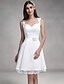 رخيصةأون فساتين زفاف-A-الخط شق الصدر طول الركبة ساتان فساتين الزفاف صنع لقياس مع دانتيل بواسطة LAN TING BRIDE® / Little White Dresses