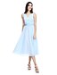 cheap Bridesmaid Dresses-A-Line V Neck Tea Length Chiffon Bridesmaid Dress with Sash / Ribbon / Criss Cross / Side Draping