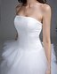 Χαμηλού Κόστους Νυφικά Φορέματα-Βραδινή τουαλέτα Φορεματα για γαμο Στράπλες Ουρά Τούλι Στράπλες Μικρά Άσπρα Φορέματα με Πιασίματα Σε επίπεδα 2020