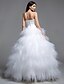 cheap Wedding Dresses-Ball Gown Wedding Dresses Strapless Sweep / Brush Train Tulle Strapless Little White Dress with Ruched Tiered 2020