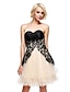 cheap Special Occasion Dresses-A-Line Fit &amp; Flare Lace Up Cute Holiday Homecoming Cocktail Party Dress Strapless Sleeveless Short / Mini Lace Satin Tulle with Lace 2020