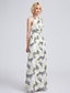 cheap Bridesmaid Dresses-A-Line Bridesmaid Dress Jewel Neck Sleeveless Pattern Dress Floor Length Chiffon with Pattern / Print