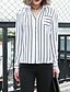 baratos Blusas e Camisas de mulher-Feminino Blusa Casual Simples Todas as Estações,Listrado Poliéster Decote V Manga Longa Fina
