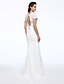 cheap Wedding Dresses-Mermaid / Trumpet Jewel Neck Sweep / Brush Train Lace Made-To-Measure Wedding Dresses with Flower by LAN TING BRIDE® / Open Back