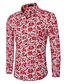baratos Camisas para Homem-Homens Floral Camisa Social Casual Diário Colarinho Clássico Vermelho / Azul / Primavera / Outono / Manga Longa