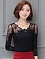 baratos Tops em tamanhos grandes-Women&#039;s Blouse Patchwork Sexy Plus Size Round Neck Going out Weekend Lace Trims Long Sleeve Tops Black Gray