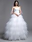 Χαμηλού Κόστους Νυφικά Φορέματα-Βραδινή τουαλέτα Φορεματα για γαμο Στράπλες Ουρά Τούλι Στράπλες Μικρά Άσπρα Φορέματα με Πιασίματα Σε επίπεδα 2020