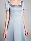 cheap Mother of the Bride Dresses-A-Line Square Neck Court Train Satin Mother of the Bride Dress with Appliques / Feathers / Fur by LAN TING BRIDE®