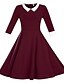 cheap Vintage Dresses-Women&#039;s Work Plus Size Sophisticated Sheath Dress - Solid Colored Pleated Shirt Collar Fall Cotton Wine Navy Blue