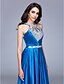 cheap Evening Dresses-A-Line Sparkle &amp; Shine Keyhole Formal Evening Dress Halter Neck Sleeveless Floor Length Satin with Beading 2021