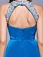Χαμηλού Κόστους Βραδινά Φορέματα-Γραμμή Α Φανταχτερό Κλειδαρότρυπα Επίσημο Βραδινό Φόρεμα Δένει στο Λαιμό Αμάνικο Μακρύ Σατέν με Χάντρες 2021