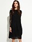 cheap Women&#039;s Dresses-Women&#039;s Work Sheath Lace Above Knee Dress, Solid Lace Ruffle Pleated Crew Neck Long Sleeves