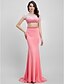 cheap Prom Dresses-Two Piece Mermaid / Trumpet Two Piece Prom Formal Evening Dress Bateau Neck Short Sleeve Sweep / Brush Train Jersey with Beading