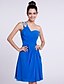 cheap Bridesmaid Dresses-A-Line Bridesmaid Dress One Shoulder Sleeveless Lace Up Knee Length Chiffon with Beading / Side Draping