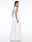 cheap Wedding Dresses-A-Line Bateau Neck Floor Length Lace / Tulle Made-To-Measure Wedding Dresses with Sash / Ribbon / Button by LAN TING BRIDE® / See-Through