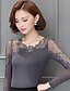 baratos Tops em tamanhos grandes-Women&#039;s Blouse Patchwork Sexy Plus Size Round Neck Going out Weekend Lace Trims Long Sleeve Tops Black Gray