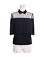 billige Bluser og trøjer til kvinder-Krave Ensfarvet Flettet Simple I-byen-tøj Bluse Sort