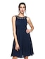 cheap Cocktail Dresses-A-Line Cocktail Dresses Minimalist Dress Wedding Guest Knee Length Sleeveless Illusion Neck Chiffon with Ruched Sequin Lace Insert 2022 / Cocktail Party