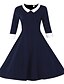 cheap Vintage Dresses-Women&#039;s Work Plus Size Sophisticated Sheath Dress - Solid Colored Pleated Shirt Collar Fall Cotton Wine Navy Blue