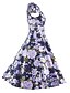 abordables Robes Femmes-Femme Robe Fourreau Manche Courte Eté Automne - Rétro Vintage Floral Col Rond Coton Blanche Bleu