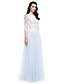 cheap Evening Dresses-A-Line Holiday Cocktail Party Formal Evening Dress Jewel Neck Long Sleeve Floor Length Lace Tulle with Appliques 2020