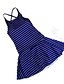 お買い得  ワンピース水着-女性用 スイムウェア ワンピース 水着 プリント ストライプ ブルー グレー ストラップ付き 水着