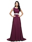 cheap Evening Dresses-A-Line Color Block Formal Evening Dress Jewel Neck Sleeveless Court Train Chiffon Lace with Appliques 2020