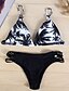 tanie Stroje Kąpielowe Damskie-Women&#039;s Swimwear Bikini Swimsuit Print Floral Black Halter Neck Bathing Suits / Sexy