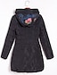 זול מעילי פוך ומעילי פרקה לנשים-ארוך מעיל פוך מעיל נשים,פרחוני פשוטה יום יומי\קז&#039;ואל ניילון נוצות ברווז לבנות-שרוול ארוך עם קפוצ&#039;ון