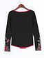 cheap Women&#039;s T-shirts-Women&#039;s Patchwork Black Ethnic Style Elegent Slim T-shirt , V Neck Long Sleeve