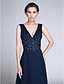 cheap Special Occasion Dresses-A-Line Elegant Formal Evening Black Tie Gala Dress V Neck Sleeveless Sweep / Brush Train Chiffon with Ruched Appliques 2020