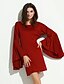 baratos Vestidos de mulher-Mulheres Vestido Acima do Joelho Manga Longa Decote Redondo Franzido Mulheres