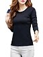 abordables Tops de mujer-Mujer Simple Noche Otoño Camiseta,Escote Redondo Un Color Manga Larga Algodón Medio