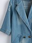 cheap Women&#039;s Coats &amp; Trench Coats-Women&#039;s Print Blue Denim Jackets,Street chic ½ Length Sleeve Polyester