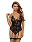 cheap Sexy Lingerie-Women Black Eyelash Lace Teddy with Garters