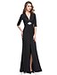 cheap Mother of the Bride Dresses-Sheath / Column V Neck Floor Length Stretch Satin Mother of the Bride Dress with Split Front / Criss Cross / Crystal Brooch by LAN TING BRIDE®