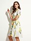 abordables Robes Femme-Trapèze Gaine Robe Femme Sortie Chic de Rue,Imprimé Col en V Midi ½ Manches Jaune Soie Polyester Eté Taille Haute Non Elastique