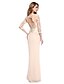 cheap Mother of the Bride Dresses-Mermaid / Trumpet Jewel Neck Floor Length Chiffon / Stretch Satin Mother of the Bride Dress with Beading / Appliques / Pleats by LAN TING BRIDE® / Illusion Sleeve / See Through