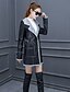 cheap Women&#039;s Coats &amp; Trench Coats-Women&#039;s Casual/Daily Street chic Jackets,Floral / Color Block Round Neck Long Sleeve Fall / Winter Black PU Medium