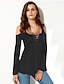 cheap Plus Size Tops-Women&#039;s T shirt Solid Colored Plus Size U Neck Daily Weekend Cut Out Long Sleeve Tops Basic Wine White Black / Sexy
