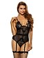 cheap Sexy Lingerie-Women Black Eyelash Lace Teddy with Garters