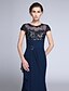 cheap Special Occasion Dresses-Mermaid / Trumpet Formal Evening Dress Illusion Neck Short Sleeve Floor Length Chiffon with Crystals Appliques 2021