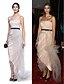 cheap Special Occasion Dresses-A-Line Celebrity Style Formal Evening Dress Strapless Sleeveless Ankle Length Lace Satin Sequined with Pick Up Skirt Side Draping 2020
