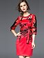 abordables Robes pour Femmes-Femme Broderie Simple Au dessus du genou Gaine Robe Broderie Automne Rouge L XL XXL Coton